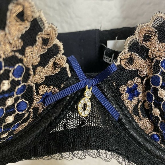 Aubade Paris Joyau Eternel Plunge Push Up Bra 36A Black Padded Embroidery Paris - Picture 4 of 11